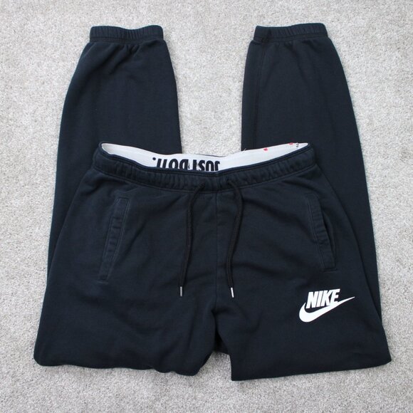 Nike Sweatpants Mens Medium Black Drawstring Fleece Swoosh Joggers w/ 32" inseam - Picture 1 of 12